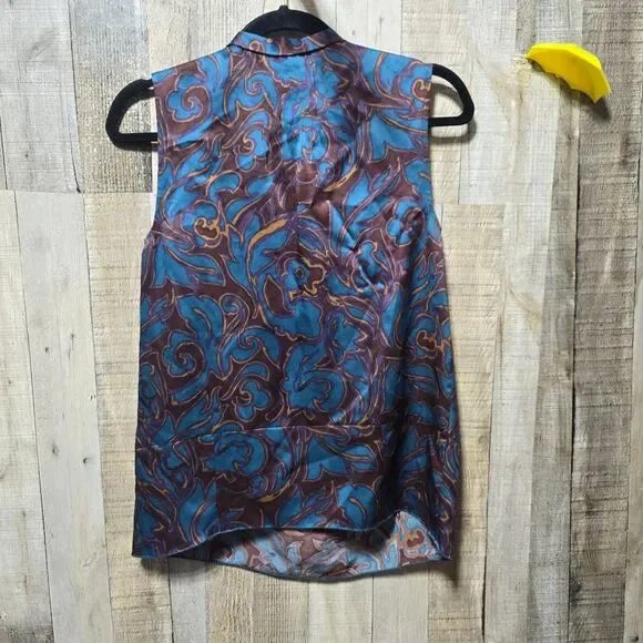 Marc by Marc Jacobs Deep Teal Paisley Pleated Silk Blouse 2 Office Designer - Picture 3 of 5